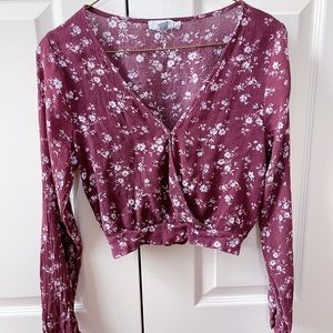 Tillys maroon/ magenta floral blouse